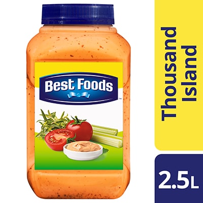Best Foods Thousand Island Dressing 2.5L - Best Foods Thousand Island Dressing is made with real tomato and chunky gherkin relish to stay true to the authentic taste of this popular dressing.