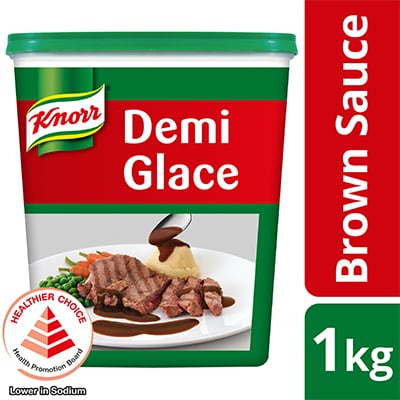 Knorr Demi Glace Brown Sauce Mix 1kg - A go-to brown sauce for Western dishes, the Knorr Demi Glace Brown Sauce is great not only as a sauce for steaks but also for other Western and Fusion dishes. Beyond making your dishes delicious, attain an authentic roasted beef aroma with this instant sauce, which makes preparing for banquets and large events a breeze.