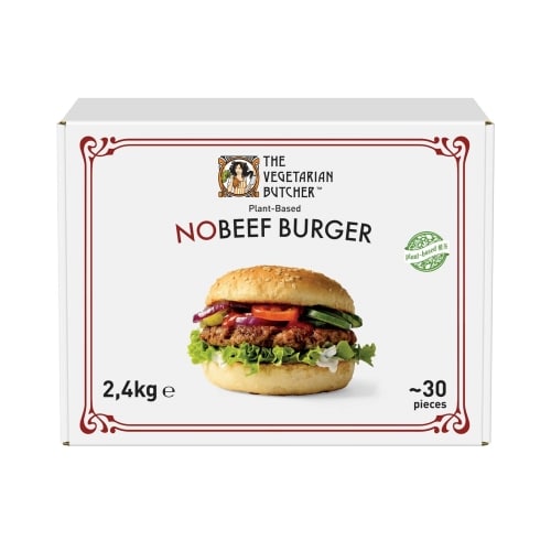 NoBeef Burger - A plant-based burger made from soy protein meat, offer your diners a beef taste and burger patty texture that's close to the real deal with the NoBeef Burger.