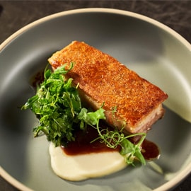 Crispy Pork Crackling with Apple Gremolata and Raspberry Split Jus