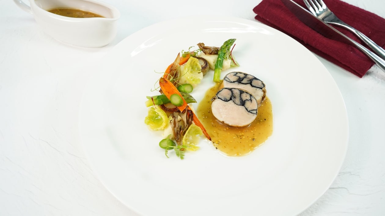 Chicken Roulade with Spring Vegetables and Mustard Jus – - Recipe