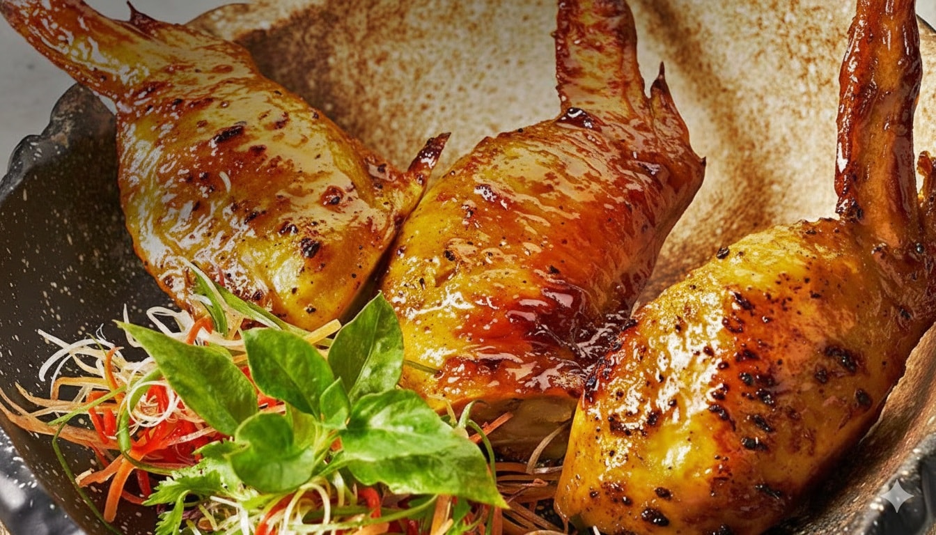 Grilled Stuffed Boneless Chicken Wings with Honey