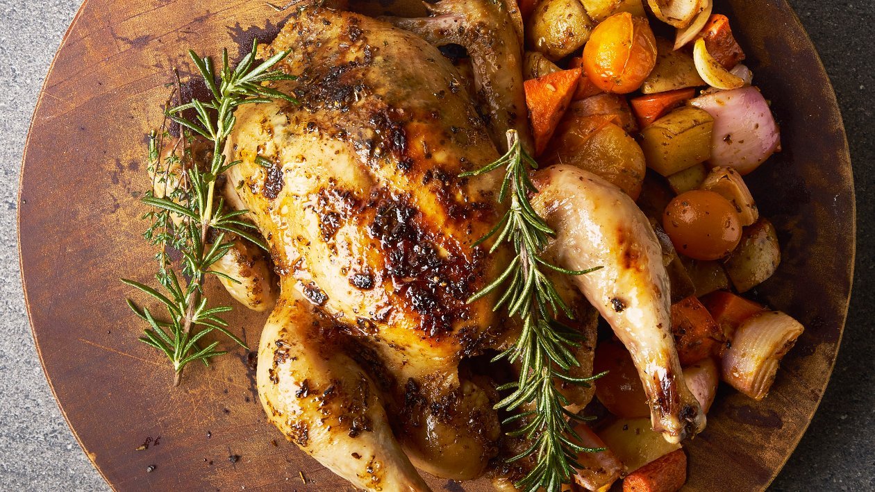 Roast Chicken with Roasted Medley Root Vegetables and Creamy Tom Yam Gravy – - Recipe