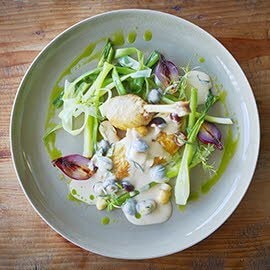 Chicken with Creamy Mushroom Sauce and Leek Oil