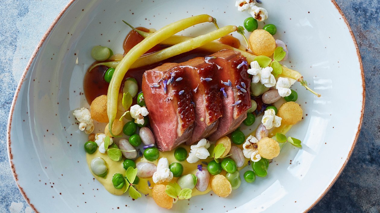 Glazed Duck with Honey, Lavender and Corn Cream – - Recipe Glazed Duck with Honey, Lavender and Corn Cream – - Recipe