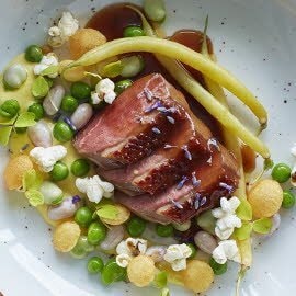 Glazed Duck with Honey, Lavender and Corn Cream