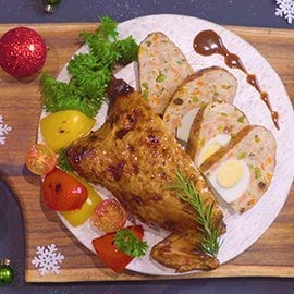 Chicken Galantina with Brown Sauce and Mashed Potatoes