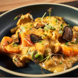Chicken and Truffle Cheddar Fricassee with Root Vegetables
