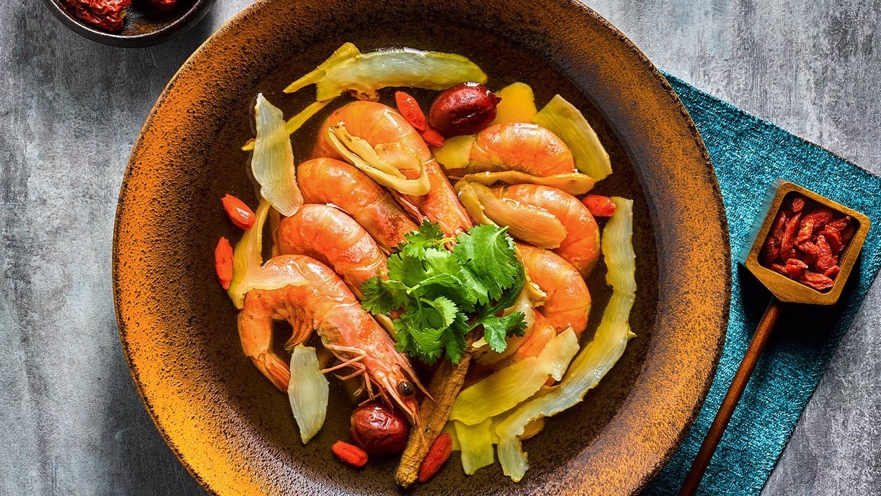 Herbal Drunken Prawns – - Recipe