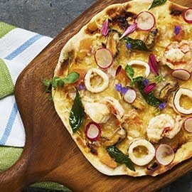 Salted Egg Yolk Seafood Pizza