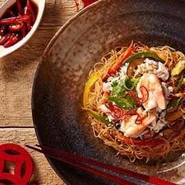 Stir Fried Mee Sua with Crab Meat and Prawn
