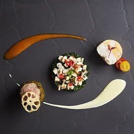 Slow-Cooked Halibut and Lobster Mousse and Thai-Style Roasted Australian Fillet Mignon with Tom Yam Emulsion