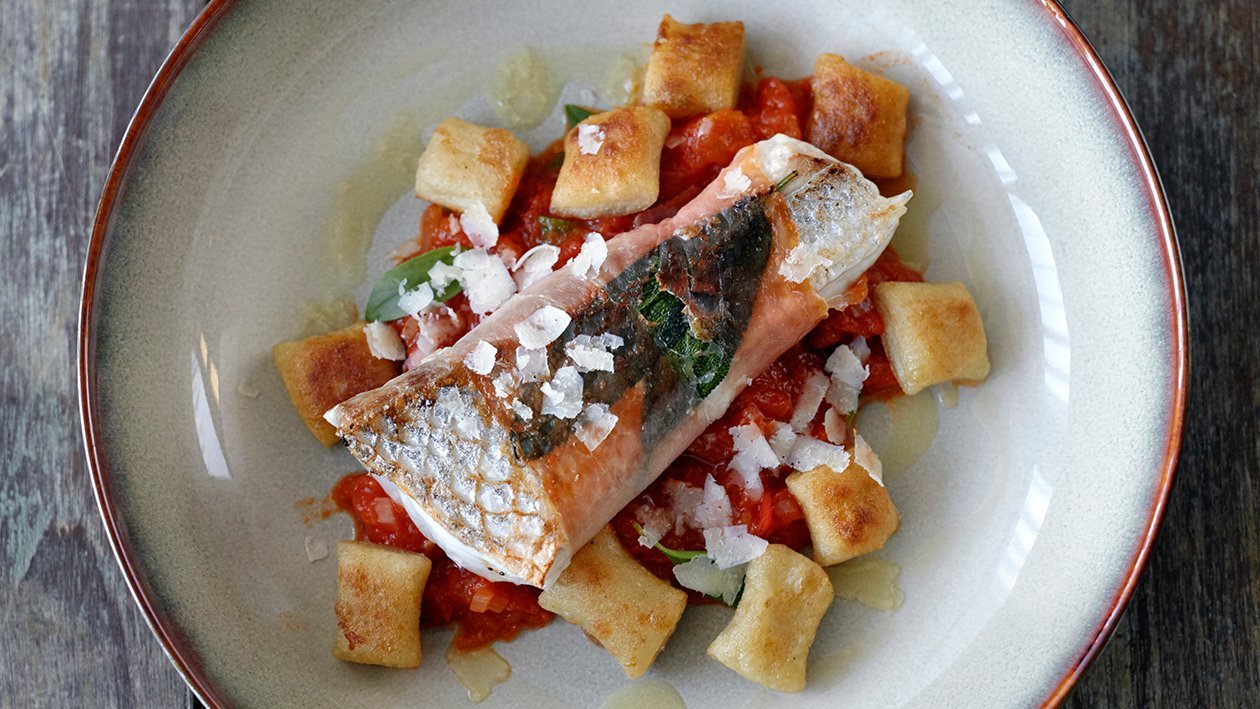 Seabass Saltimbocca with Potato Gnocchi – - Recipe