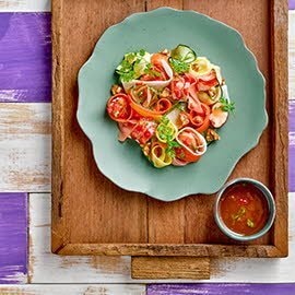Lobster and Vegetables "Fettuccini" Salad with Fruity Tamarind Dressing