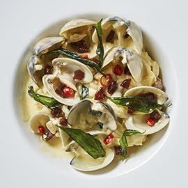 Orzo Pasta, Little Neck Clam, Waxed Sausage Salted Egg Carbonara