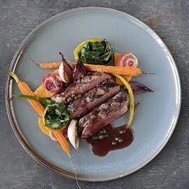 Roasted Rib Eye Steak with Green Peppercorn Sauce