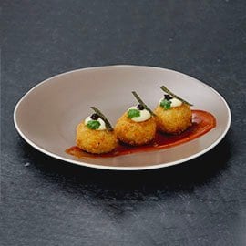 Beef Chorizo and Manchego Croquettes with Gochujang-Tom Yam Mayo