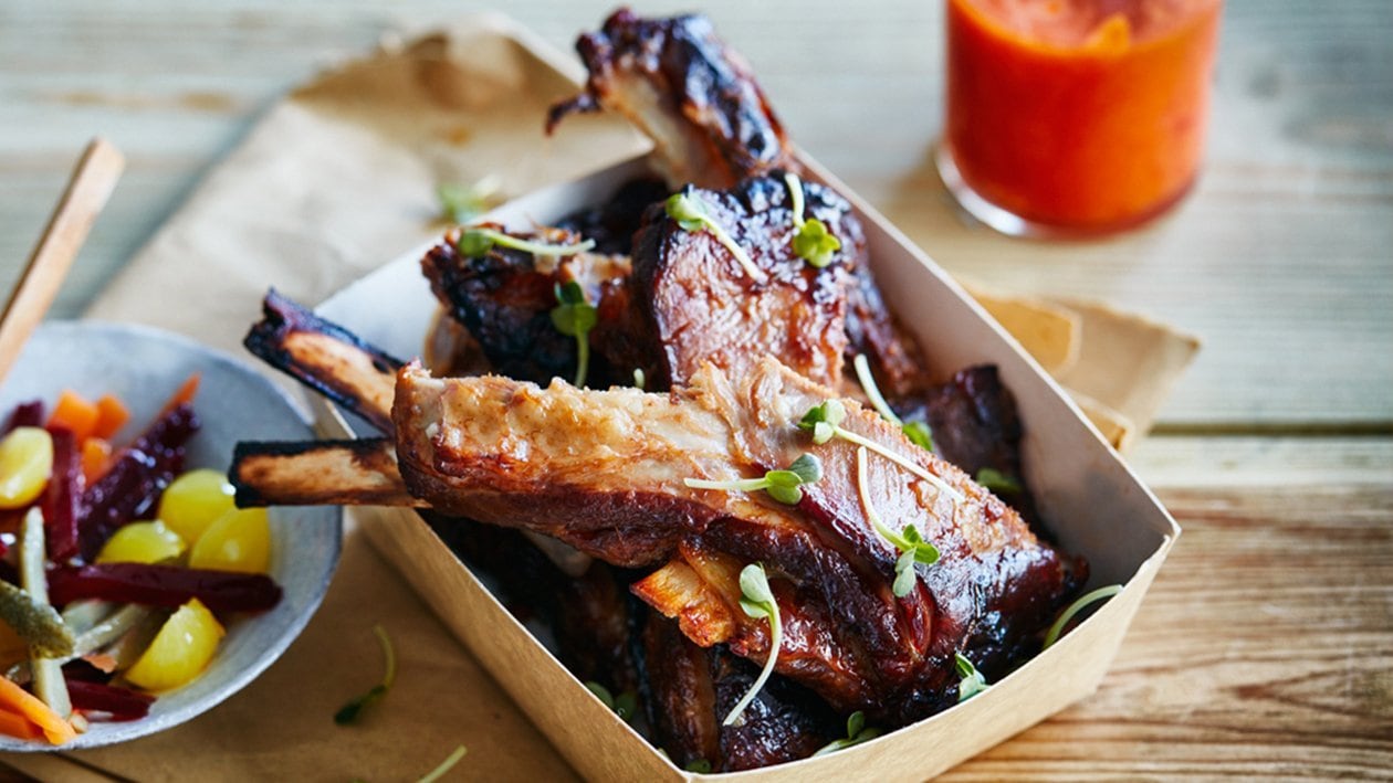 Lamb Spareribs with Pimento Mustard Dressing, Lime Pickled Vegetables – - Recipe
