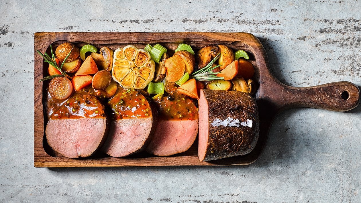 Roasted Beef Sirloin with Black Bean Demi Glace – - Recipe Roasted Beef Sirloin with Black Bean Demi Glace – - Recipe