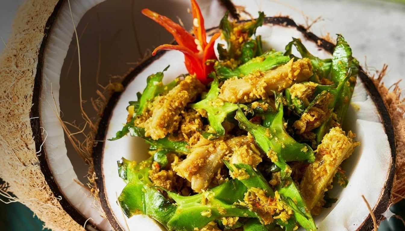 Beef Tripe Salad with Wing Bean, Grated Coconut and Asian Spices