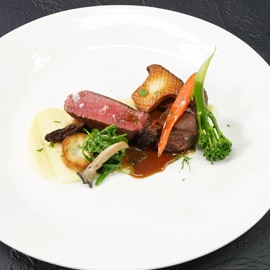 Roasted Beef Tenderloin with Spring Vegetables and Sherry Jus