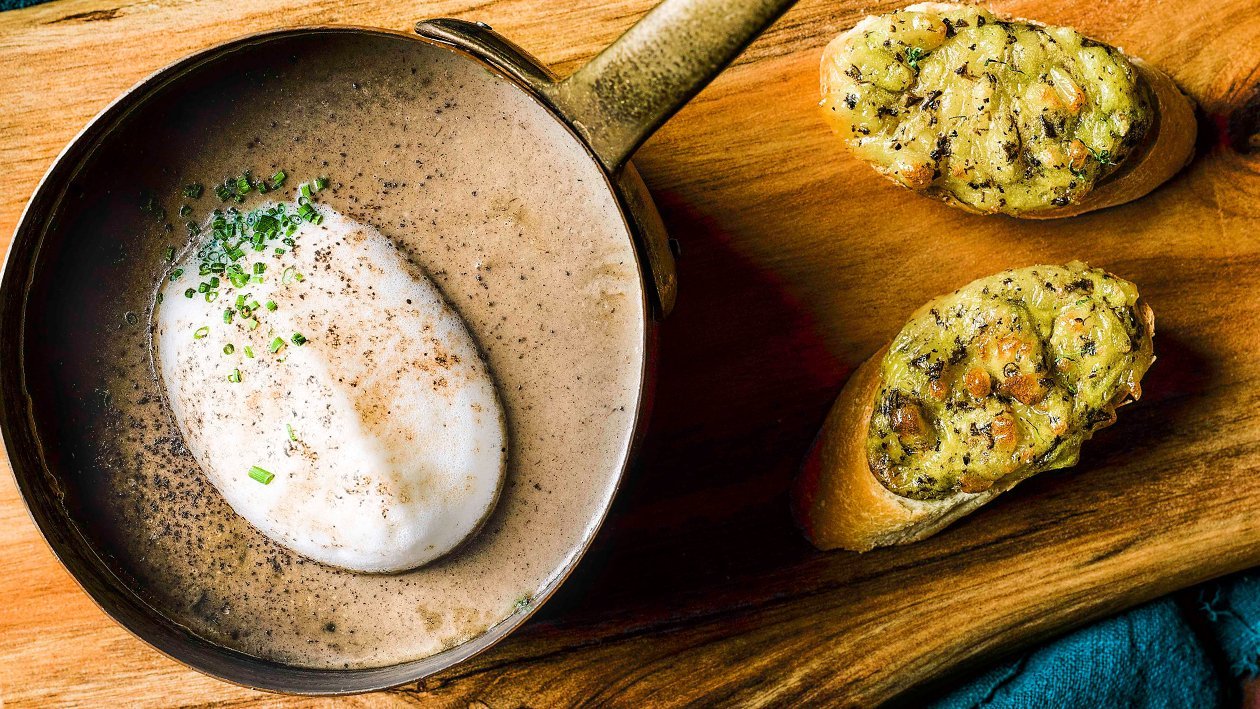 Mushroom Cappuccino with Truffle Cheese Toast – - Recipe