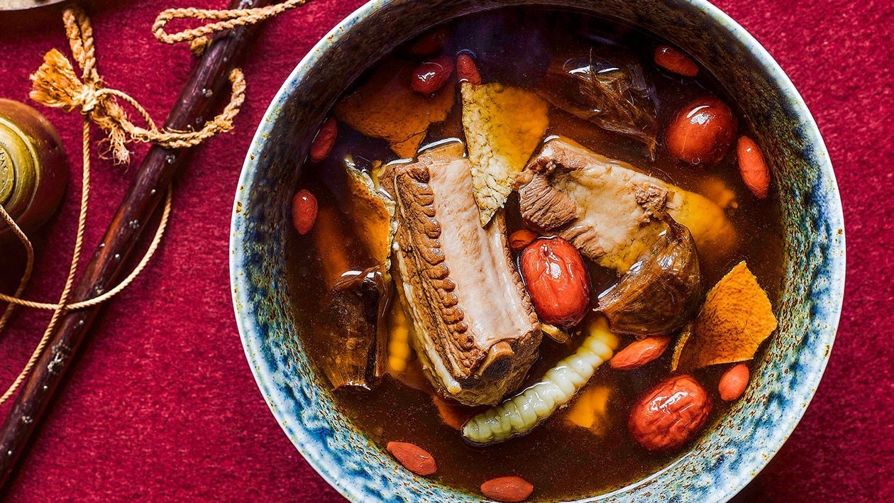 Double Pork Rib, Black Garlic, Cordyceps, Radix & Red Dates Soup