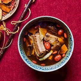 Double Pork Rib, Black Garlic, Cordyceps, Radix & Red Dates Soup