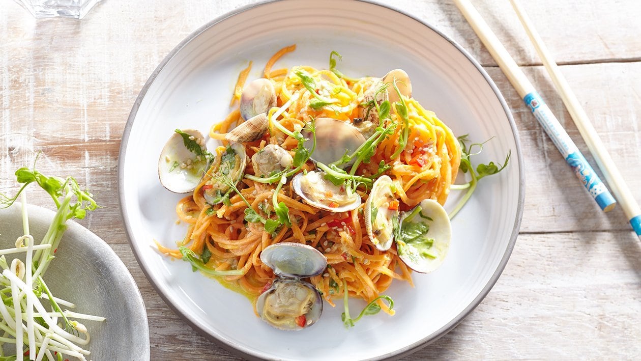 Sweet Potato Noodles and Clams with Spiced Coconut Dressing – - Recipe