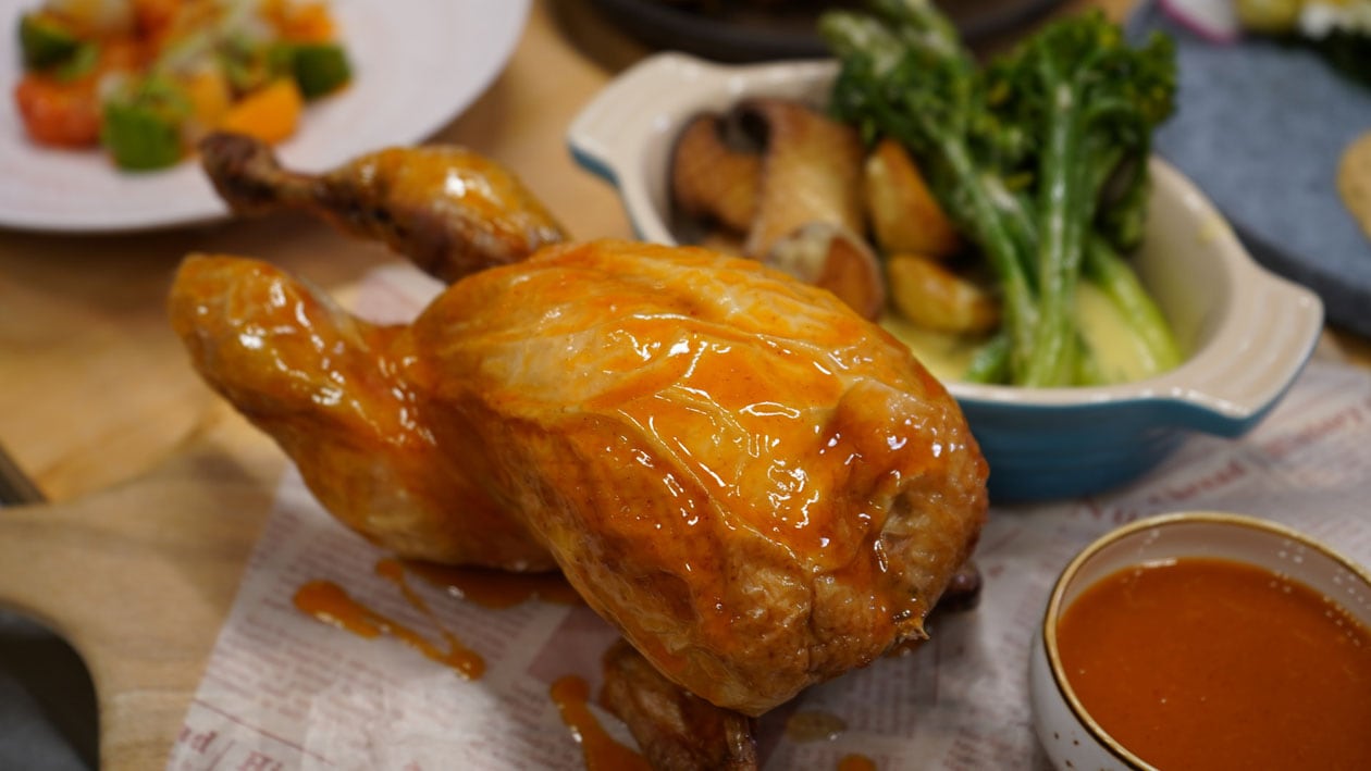 Roast Chicken with Smoked Chilli Honey Glaze, Vegetables Medley