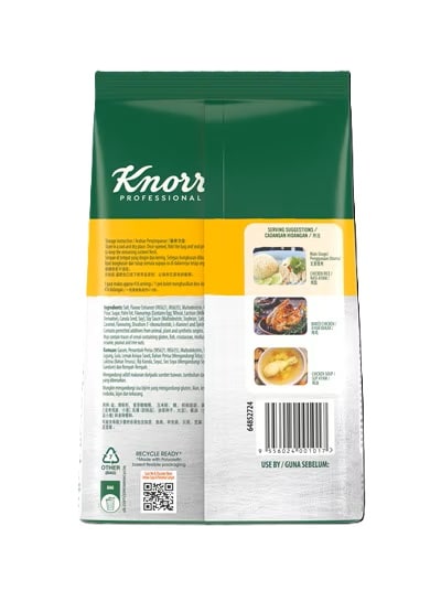 Knorr Chicken Flavoured Seasoning 1kg - An ideal seasoning for variety of dishes – whether it's soup, stir fry or others - a delectable umami taste, the Knorr Chicken Flavoured Seasoning helps you save time and labour cost in the kitchen.