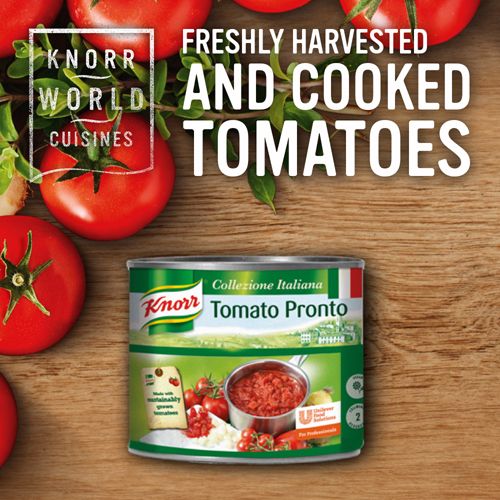 Knorr Pronto Tomato 2kg - Knorr Pronto Tomato is a healthier choice ready sauce made from real Italian tomatoes, delivering great taste consistently and quickly from a tomato sauce can.