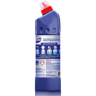 Domex Pro Toilet & Bathroom Cleaner 900ml - With Domex Pro Toilet & Bathroom Cleaner,  germs are eliminated  leaving the surface clean and shiny.