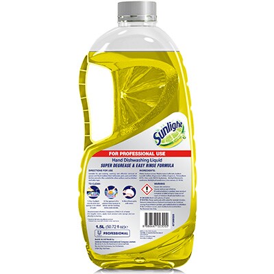 Sunlight Pro Dish Wash Lemon 1.5L - Remove fatty oils, grease, dried-on food and fishy odours in the quickest time possible with Sunlight Pro Dish Wash.