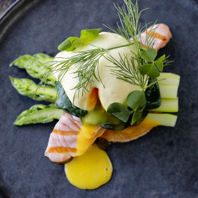 Eggs Benedict with Grilled Salmon