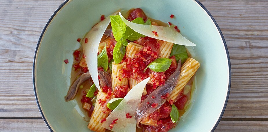 Pasta Arrabiata with Anchovies and Pecorino