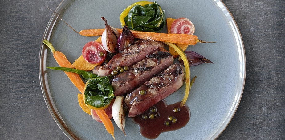 Roasted Ribeye Steak with Green Peppercorn Sauce