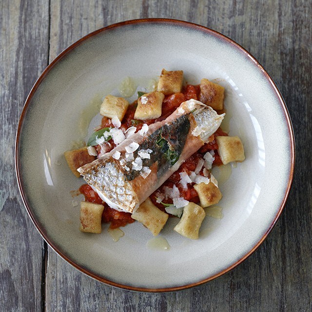 Seabass Saltimbocca with Potato Gnocchi
