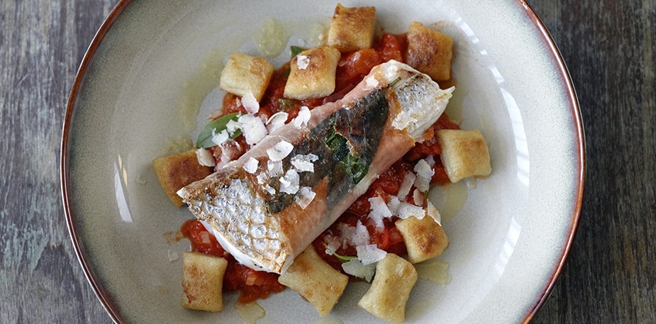 Seabass Saltimbocca with Potato Gnocchi