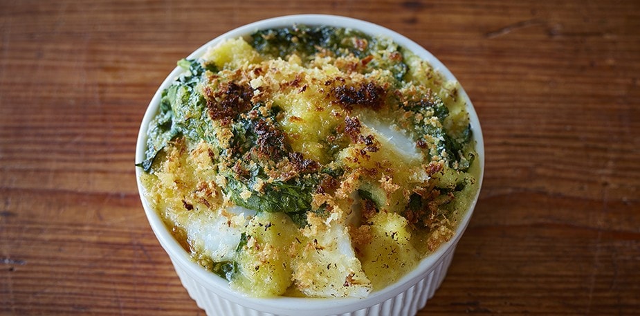 奶油烙鳕鱼配菠菜